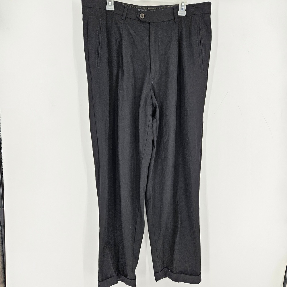 Ermenegildo Zegna Pants Mens Italy Size 56 38x29 Black Trousers Wool Blend